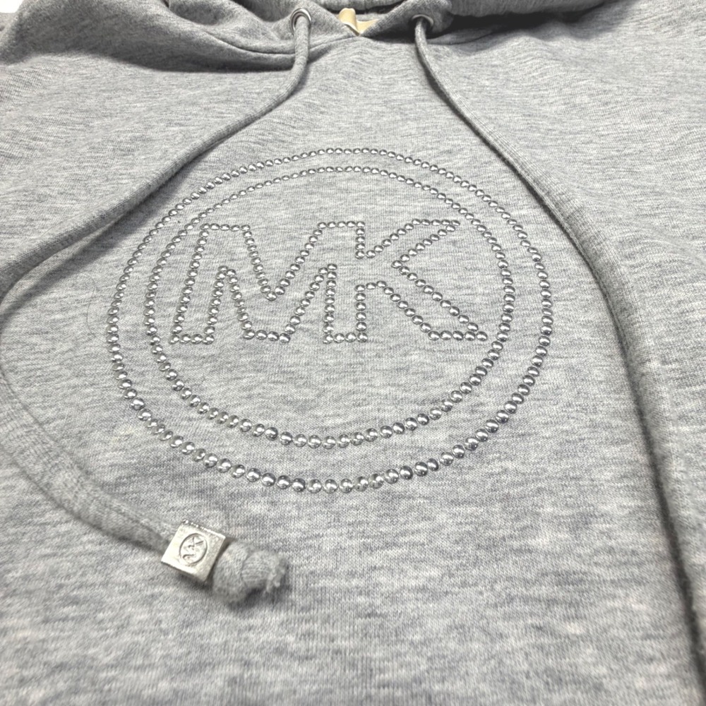 Michael Kors Rhinestone Logo Hoodie • Heather Gray Pullover • Women's Medium
